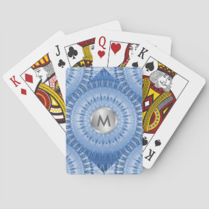 Blue Metallic Mandala Geometric Monogram Playing Cards