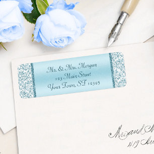Blue Metallic Mariage damassé Adresse de retour