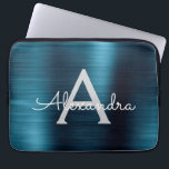 Blue Metallic Modern Chic Stainless Steel Monogram Laptop Sleeve<br><div class="desc">Blue and Grey Faux Stainless Steel Metallic Foil Modern and Elegant Monogram Sleeve. This monogrammed personalized laptop sleeve can be customized to include your initial and first name and makes a perfect Christmas or Birthday Gift.</div>