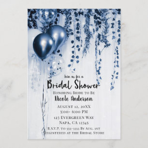 Blue Metallic Party Balloons Ivy Bridal Shower Invitation