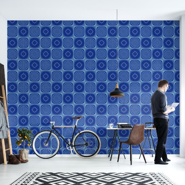 Blue Metallic Pattern Wallpaper (Living Room)