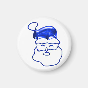 Blue Metallic Santa Face Christmas Magnet