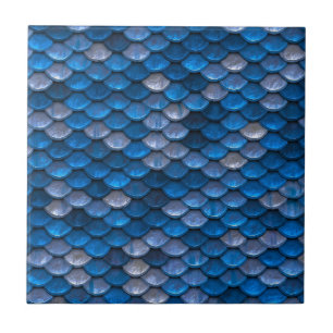Blue Metallic Scale Fish Dragon Mermaid Texture Tile
