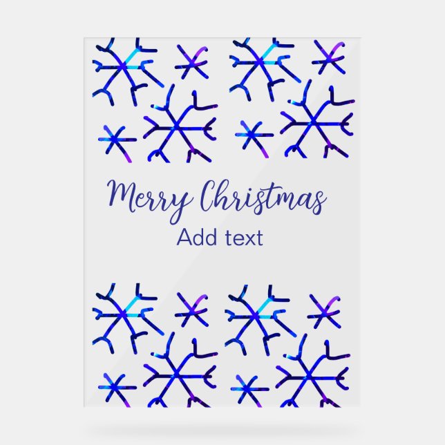 Blue metallic shiny snowflakes Christmas pattern f Acrylic Sign (Front)
