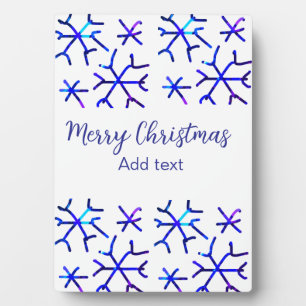 Blue metallic shiny snowflakes Christmas pattern f Plaque