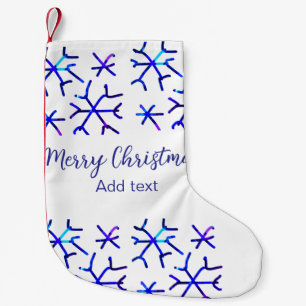 Blue metallic shiny snowflakes Christmas pattern f Small Christmas Stocking