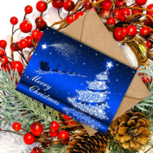 Blue Metallic Sparkling Christmas Tree Card