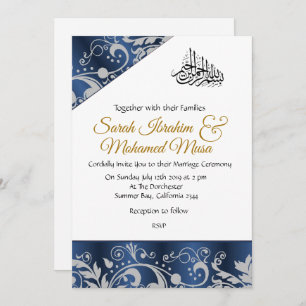 Blue Metallic Trellis Muslim wedding Invitation
