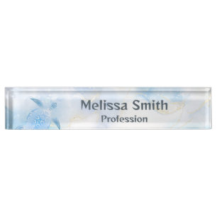 Blue Metallic Tribal Turtle Nameplate