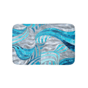 Blue Metallic Wavy Abstract Bath Mat
