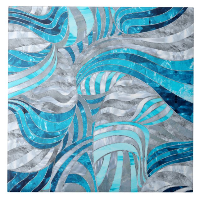 Blue Metallic Wavy Abstract Tile (Front)