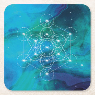 Blue Métatron, sacred geometric Square Paper Coaster