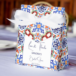 Blue Mexican colourful tiles bridal shower printed Favor Box
