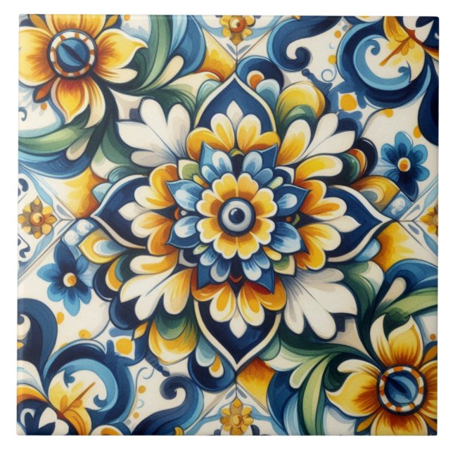 Blue Mexican Star Flower Seamless  Tile (Front)