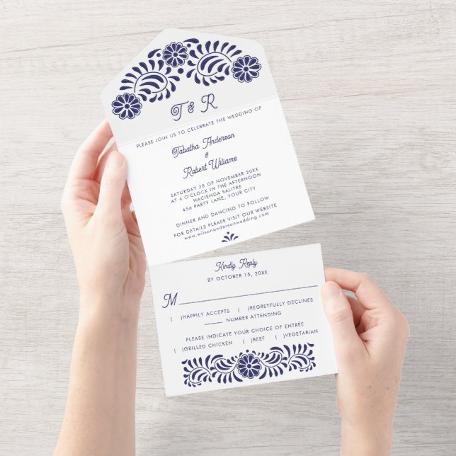 Blue Mexican Talavera All in One Wedding Invite (Tearaway)