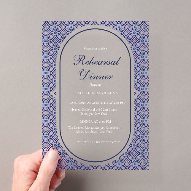 Blue Mexican Talavera Spanish Rehearsal Dinner Acrylic Invitations (Insitu (Handheld))