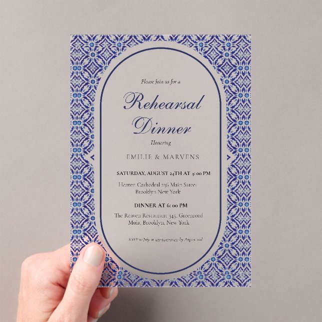 Blue Mexican Talavera Spanish Rehearsal Dinner Acrylic Invitations (Insitu (Handheld))