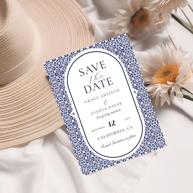 Blue Mexican Talavera Spanish Wedding  Save The Date (Creator Uploaded)