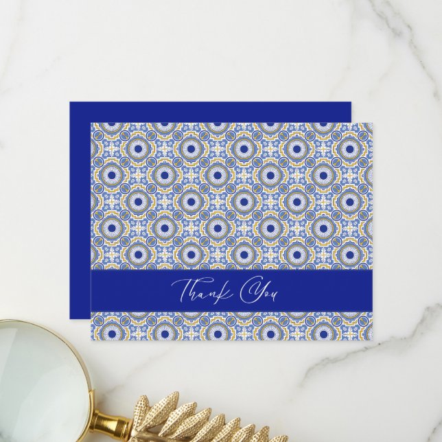Blue Mexican Talavera Spanish Wedding Thank You (Front/Back In Situ)