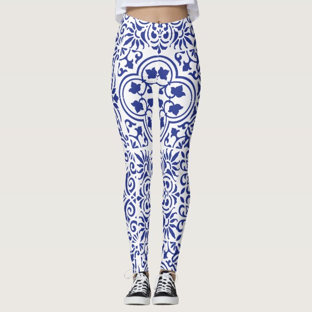 Blue Mexican Tile Leggings (Front)
