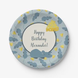 Blue Mice and Cheese Birthday Party Paper Plate