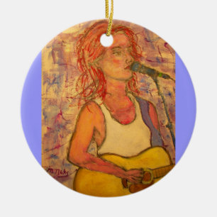 blue microphone songstress ceramic ornament