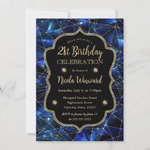 Blue Midnight Crystal Galaxy 21st Birthday photo Invitation