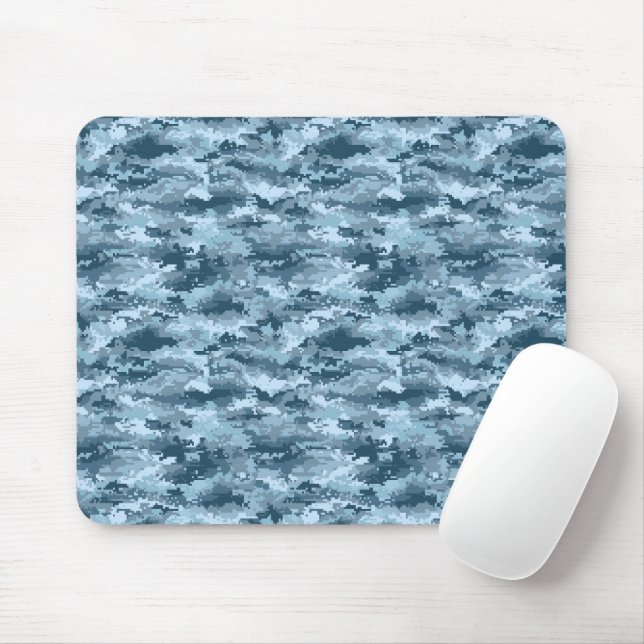 Blue military pixelated camouflage pattern mouse pad (With Mouse)