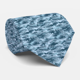 Blue military pixelated camouflage pattern tie