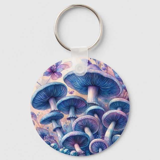 Blue Milk Mushroom Watercolor Art Keychain (Front)