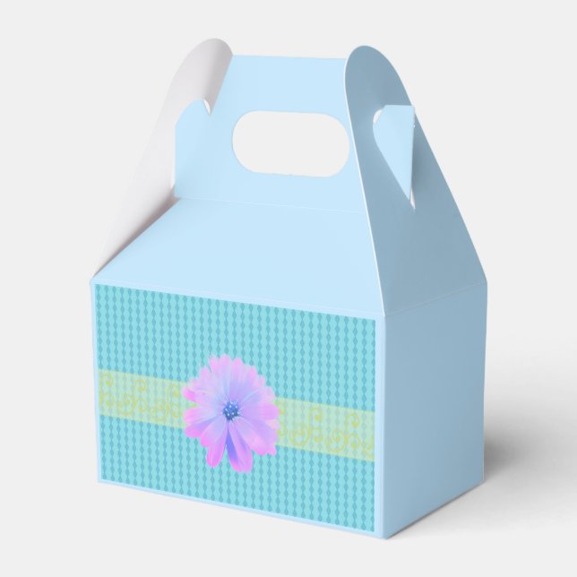 Blue Mini Diamond Pattern with Flower Favor Box (Front Side)