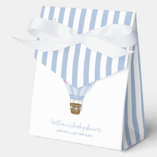 Blue Minimal Stripe Hot Air Balloon Baby Shower Favor Box
