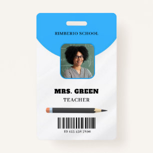 Blue Minimal Teacher ID Card Badge