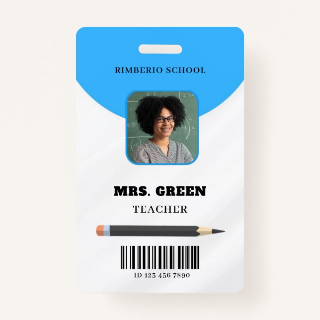 Blue Minimal Teacher ID Card Badge (Front)
