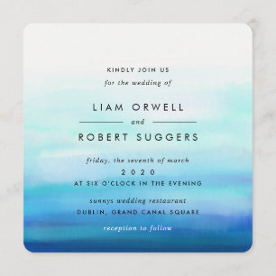 Blue Minimal Watercolor Waves Invitation