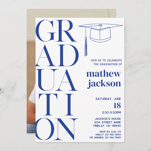 Blue Minimalist '24 Graduation Party Personalize Invitation (Front/Back)