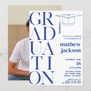 Blue Minimalist '24 Graduation Party Personalize Invitation