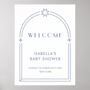 Blue Minimalist Boho Arch Baby Shower Welcome  Poster