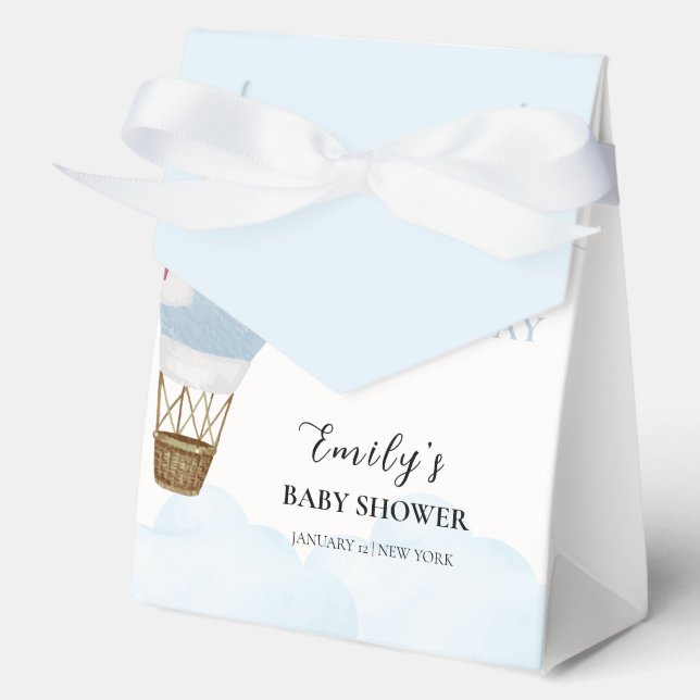 Blue Minimalist Boho Hot Air Balloon Baby Shower  Favor Box (Front)