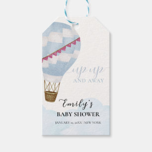 Blue Minimalist Boho Hot Air Balloon Baby Shower Gift Tags