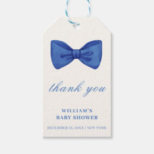 Blue Minimalist Bow Boy Baby Shower Thank You Gift Tags