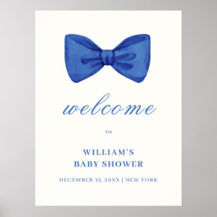 Blue Minimalist Bow Boy Baby Shower Welcome  Poster