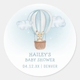 Blue Minimalist Bunny Hot Air Balloon Baby Shower  Classic Round Sticker