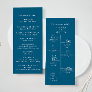 Blue Minimalist Calligraphy Timeline Wedding  Program