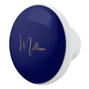 Blue minimalist custom name  ceramic knob