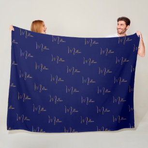 Blue minimalist custom name  fleece blanket