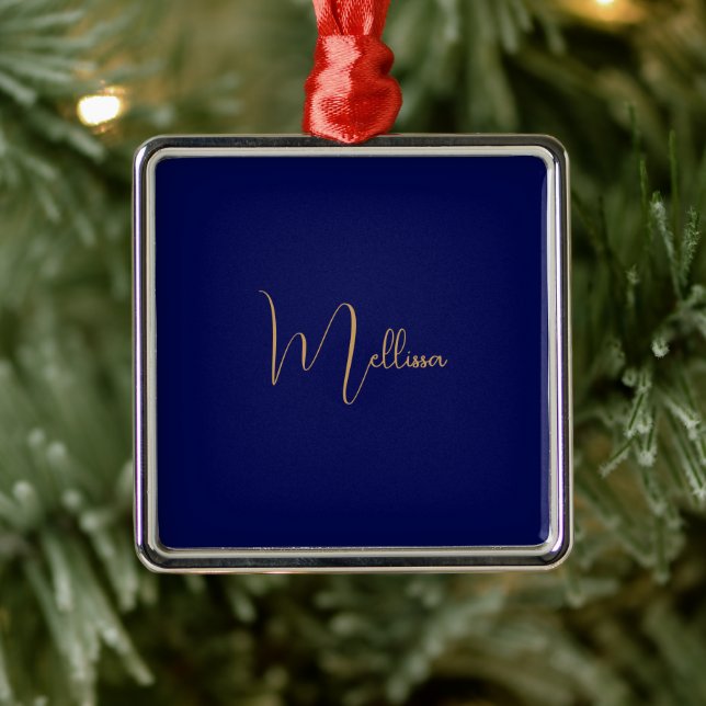 Blue minimalist custom name  metal ornament (Tree)