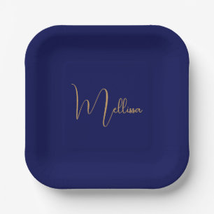 Blue minimalist custom name paper plate