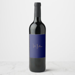 Blue minimalist custom name wine label