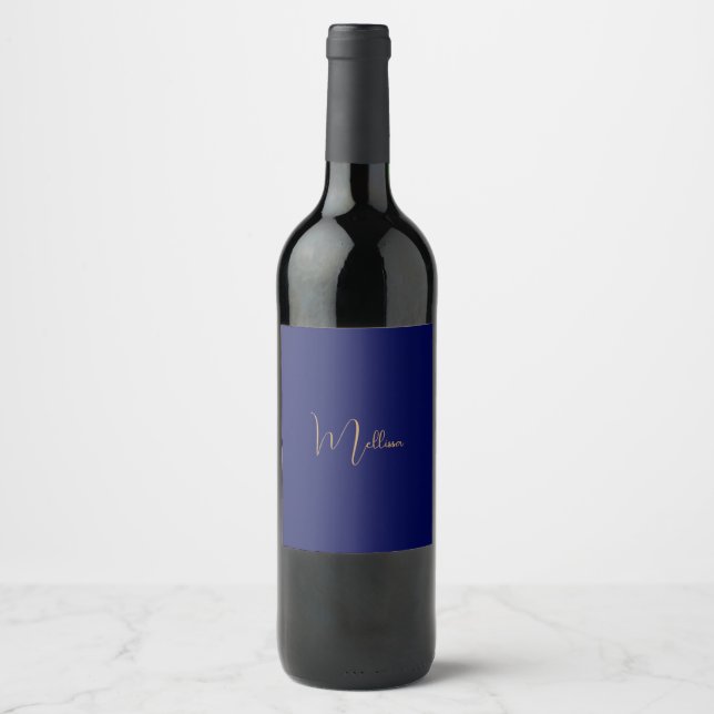 Blue minimalist custom name  wine label (Front)